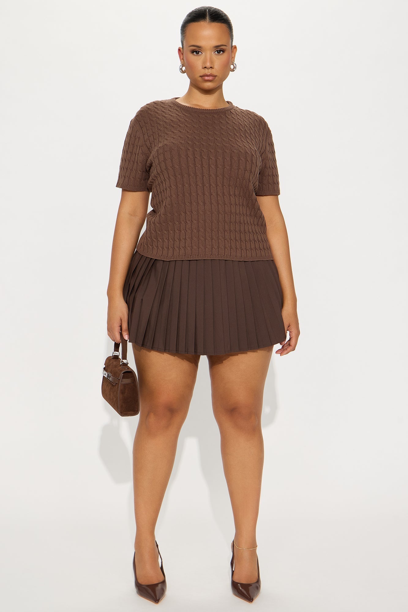 Mela Cable Knit Sweater - Chestnut