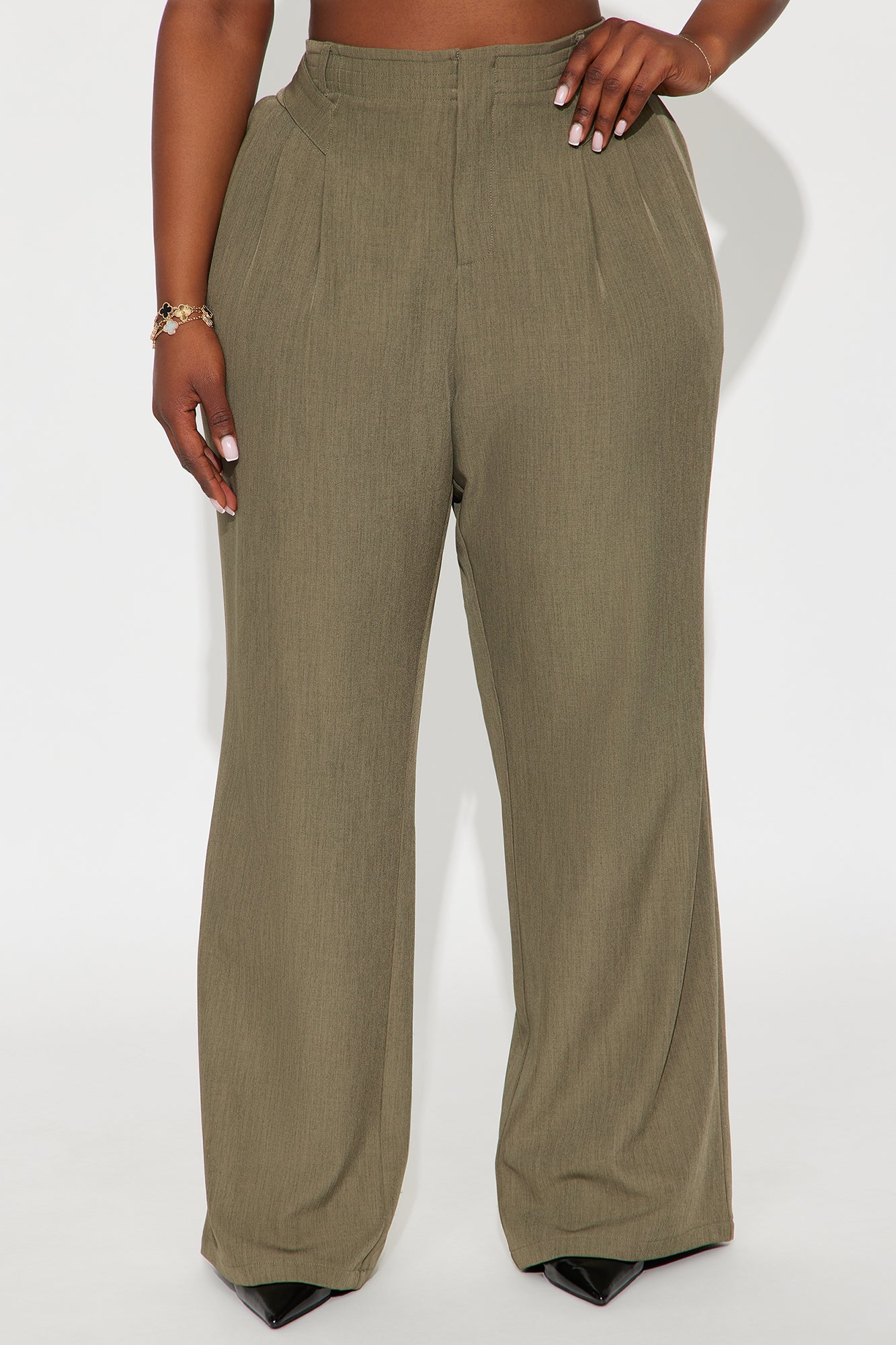 Business Plan Pleated Wide Leg Trouser Pant 32″ - Olive