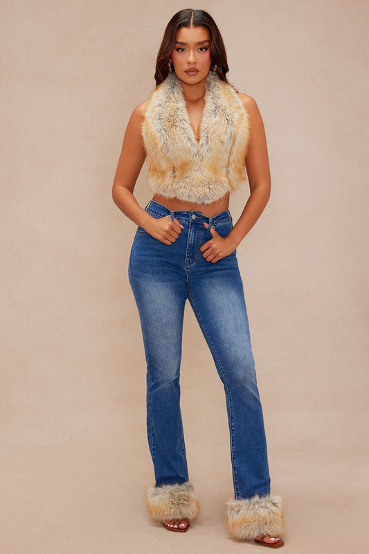 Raven Faux Fur Cuff Jeans - Denim