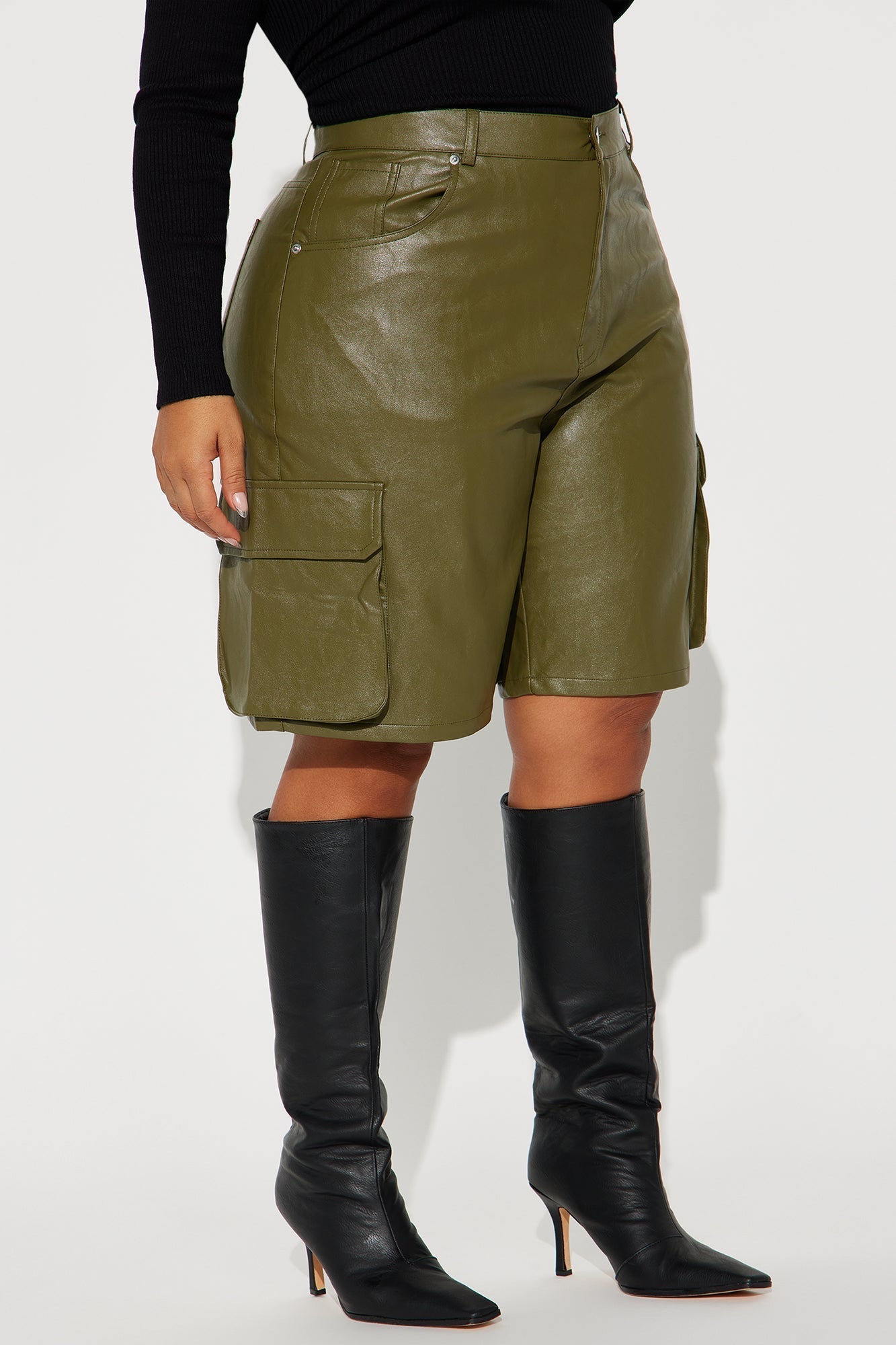 Don't Trust Me Faux Leather Cargo Short - Olive