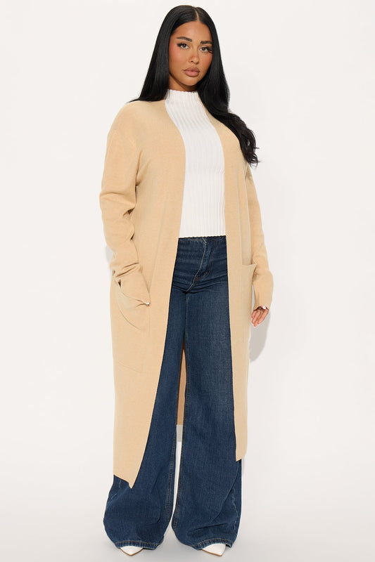 Your Fantasy Open Front Belted Cardigan - Sand