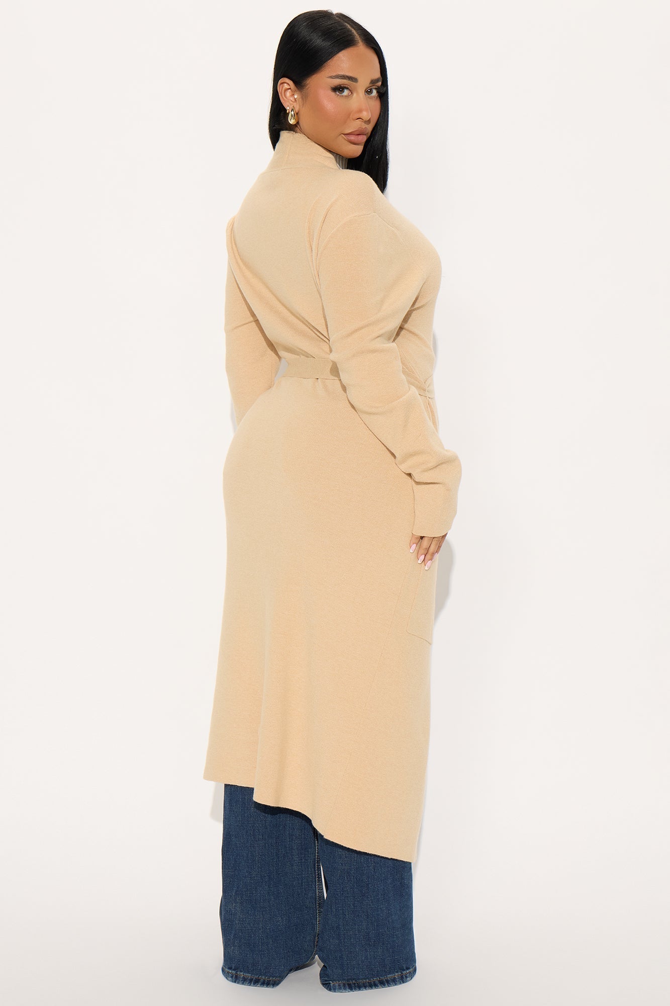 Your Fantasy Open Front Belted Cardigan - Sand