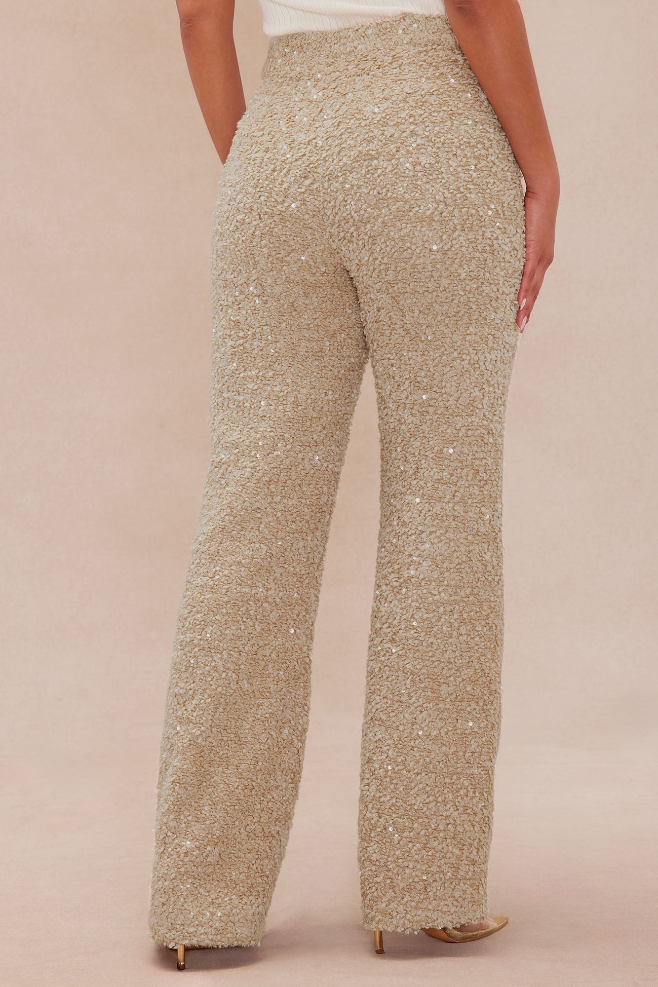 Demi Embellished Tweed Pant - Taupe