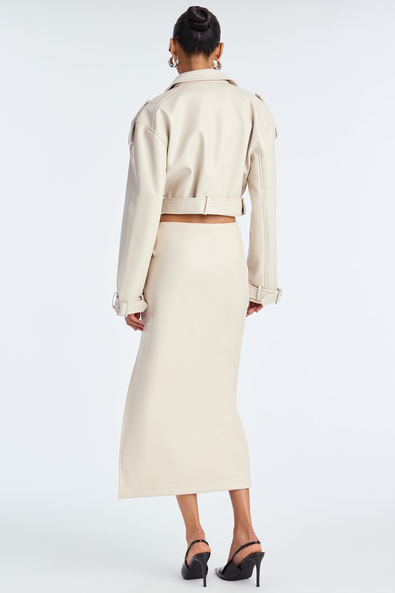 By The Corner Faux Leather Midi Skirt - Stone