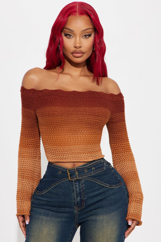 Summer Sunsets Off Shoulder Crochet Top - Brown/combo