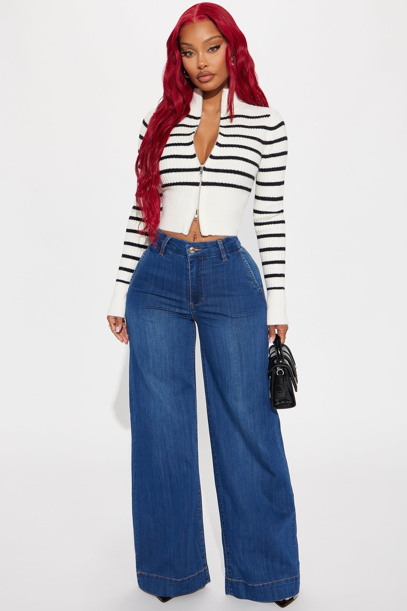 Holly Striped Front Zip Sweater - Ivory/combo