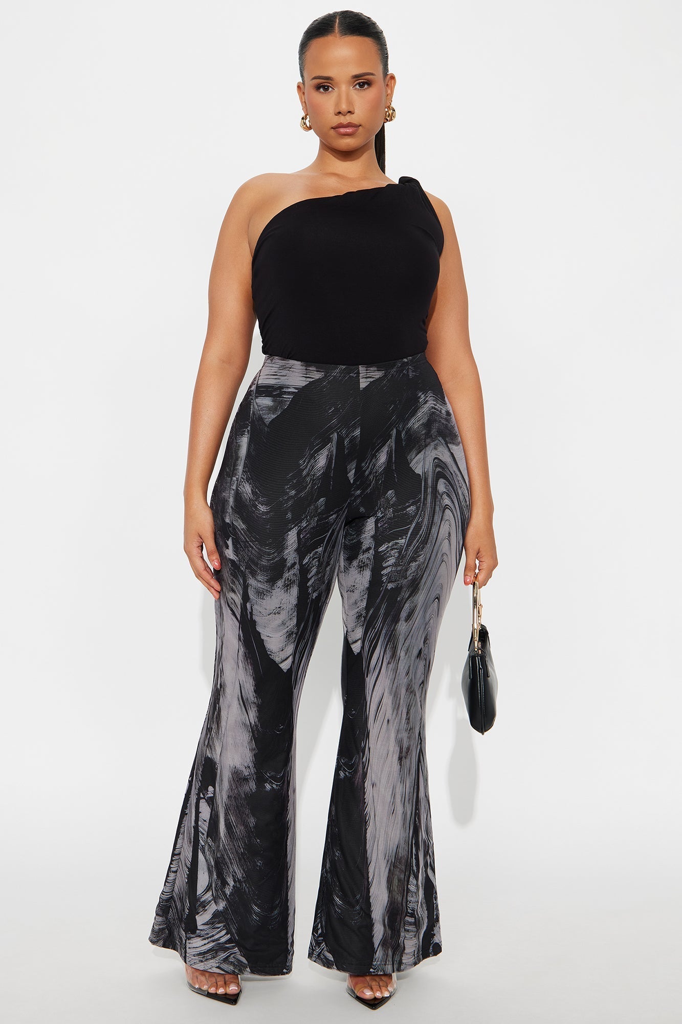 Mood Change Marbled Mesh Flare Pant 32″ - Grey/combo