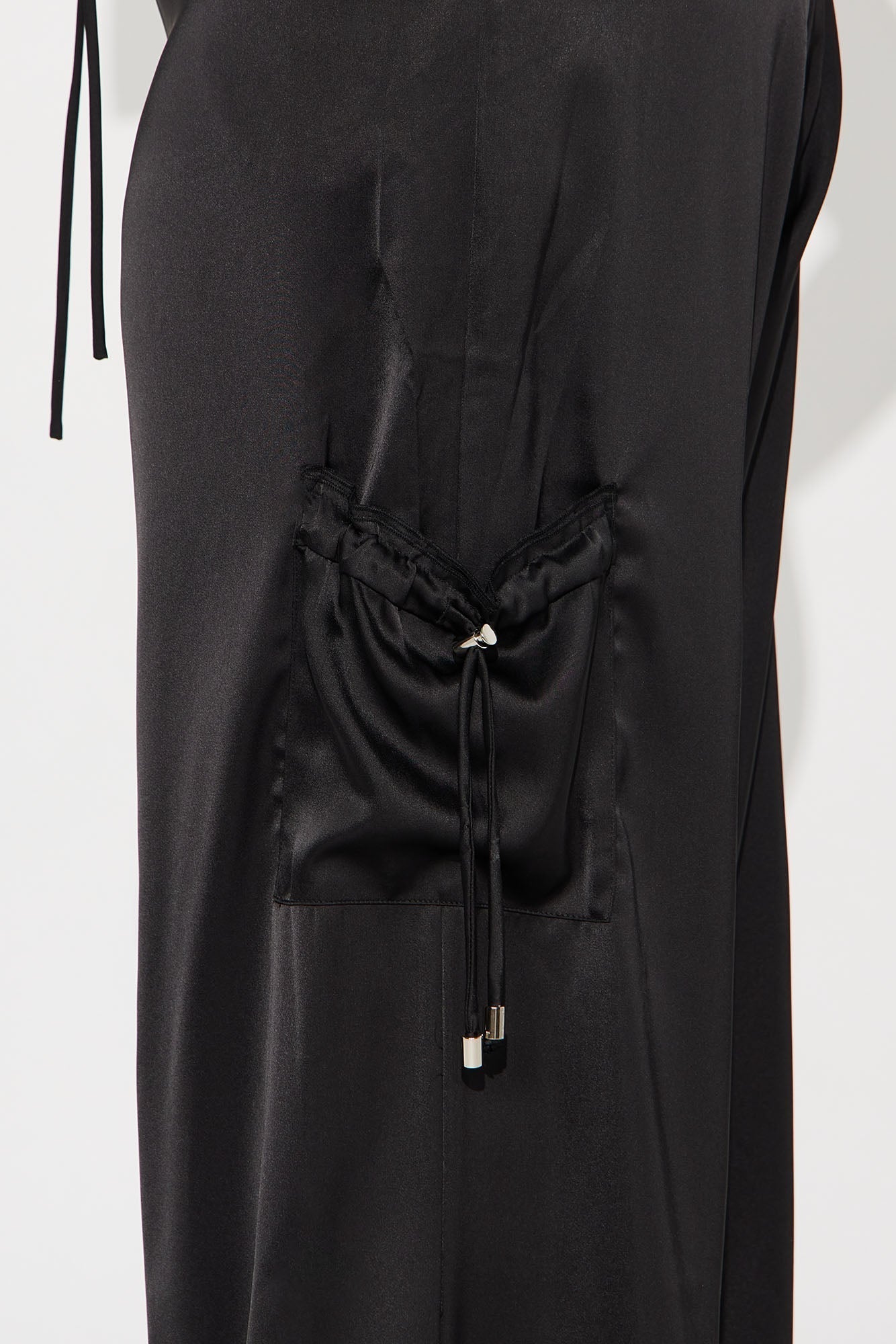 Brielle Satin Wide Leg Cargo Pant 33″ - Black