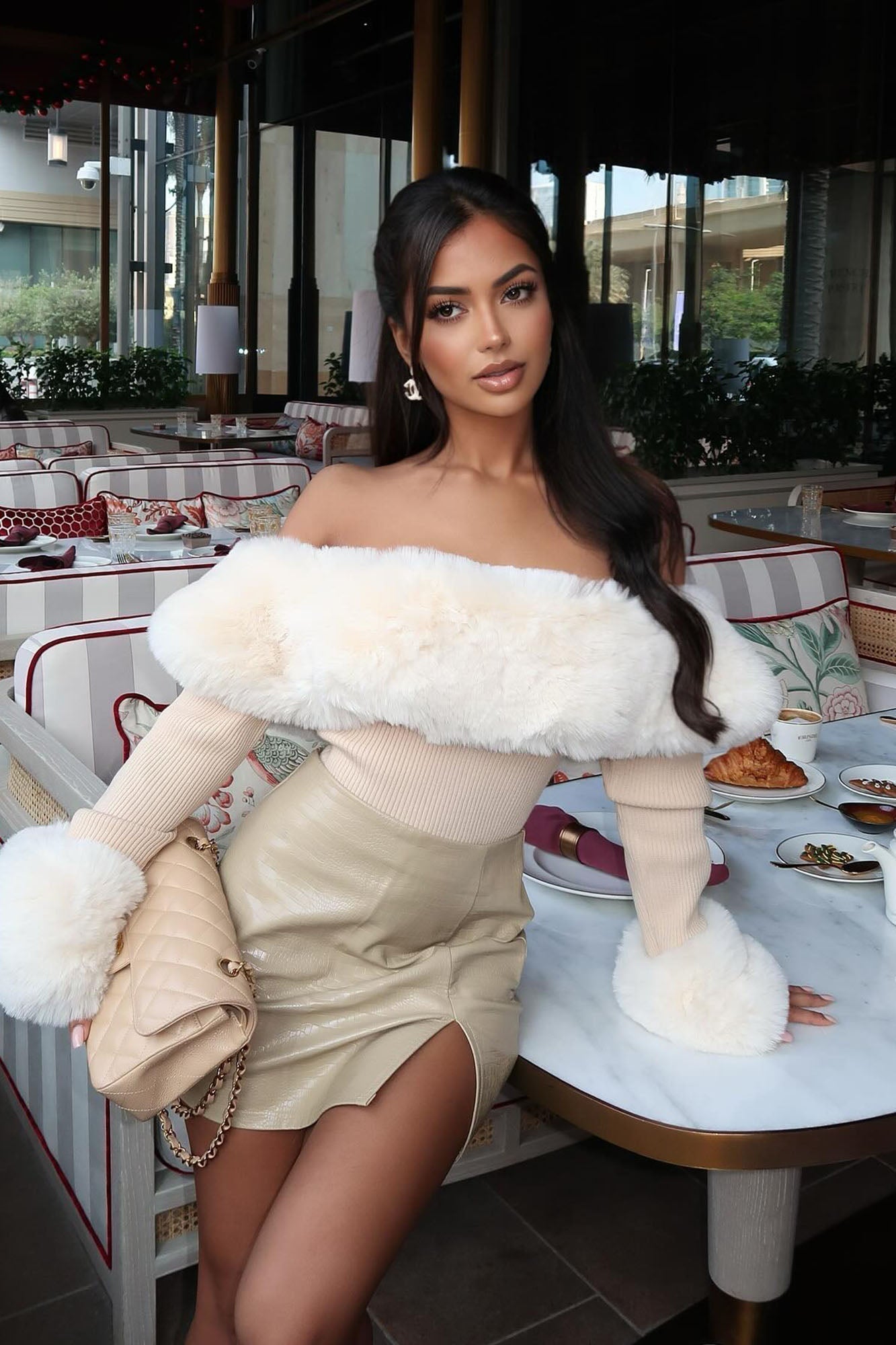 Snow Bunny Faux Fur Sweater - Taupe/combo