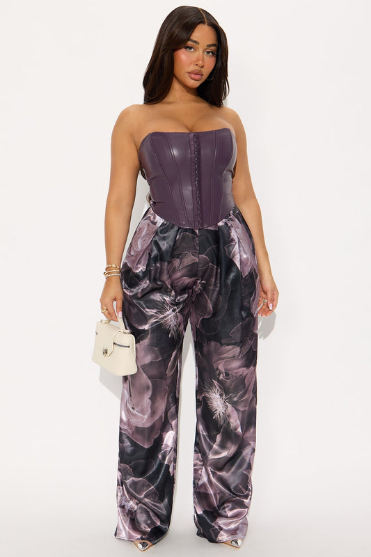 Talia Satin Floral Wide Leg Pant 33 - Grey/combo