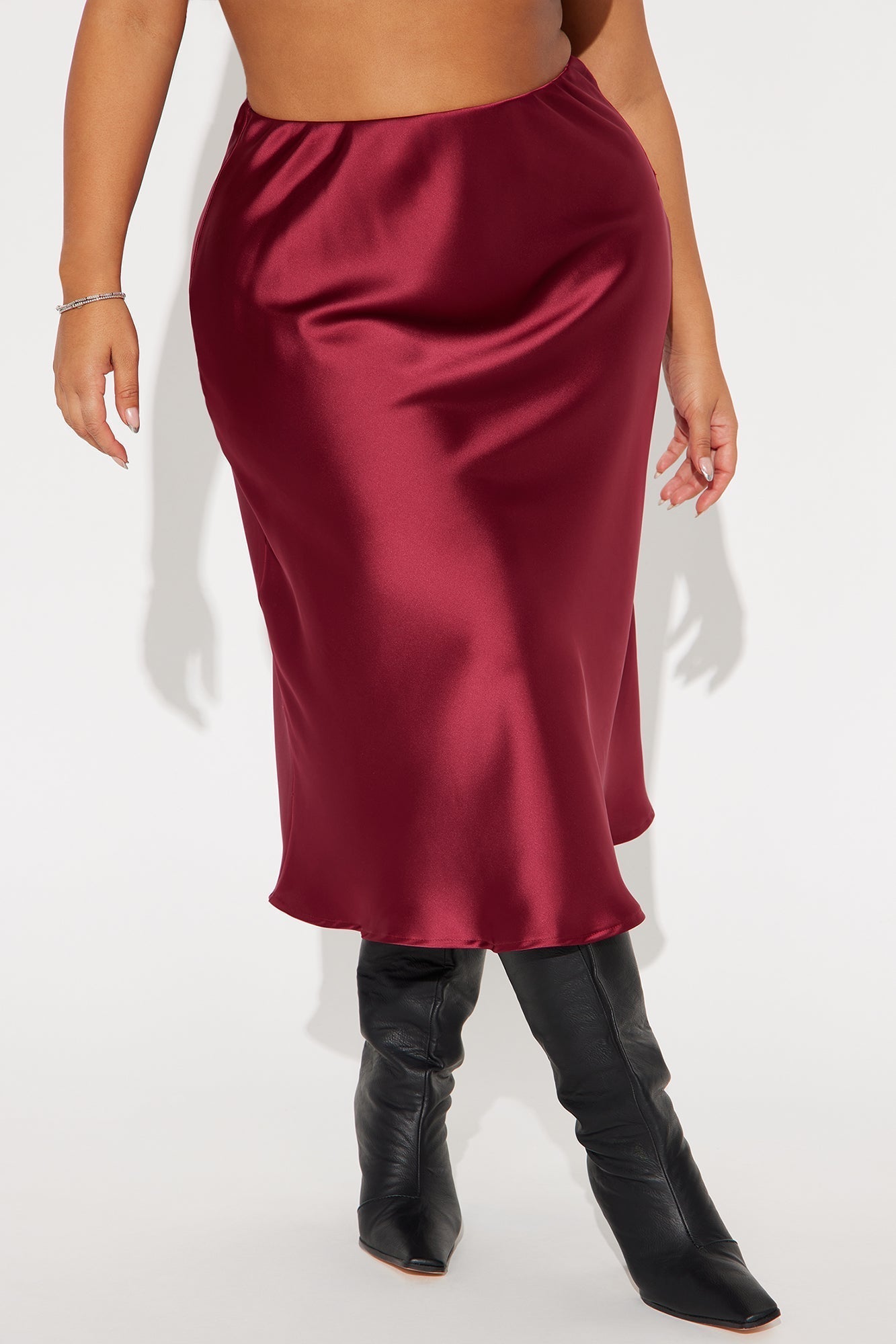 Girls Need Love Satin Midi Skirt - Wine
