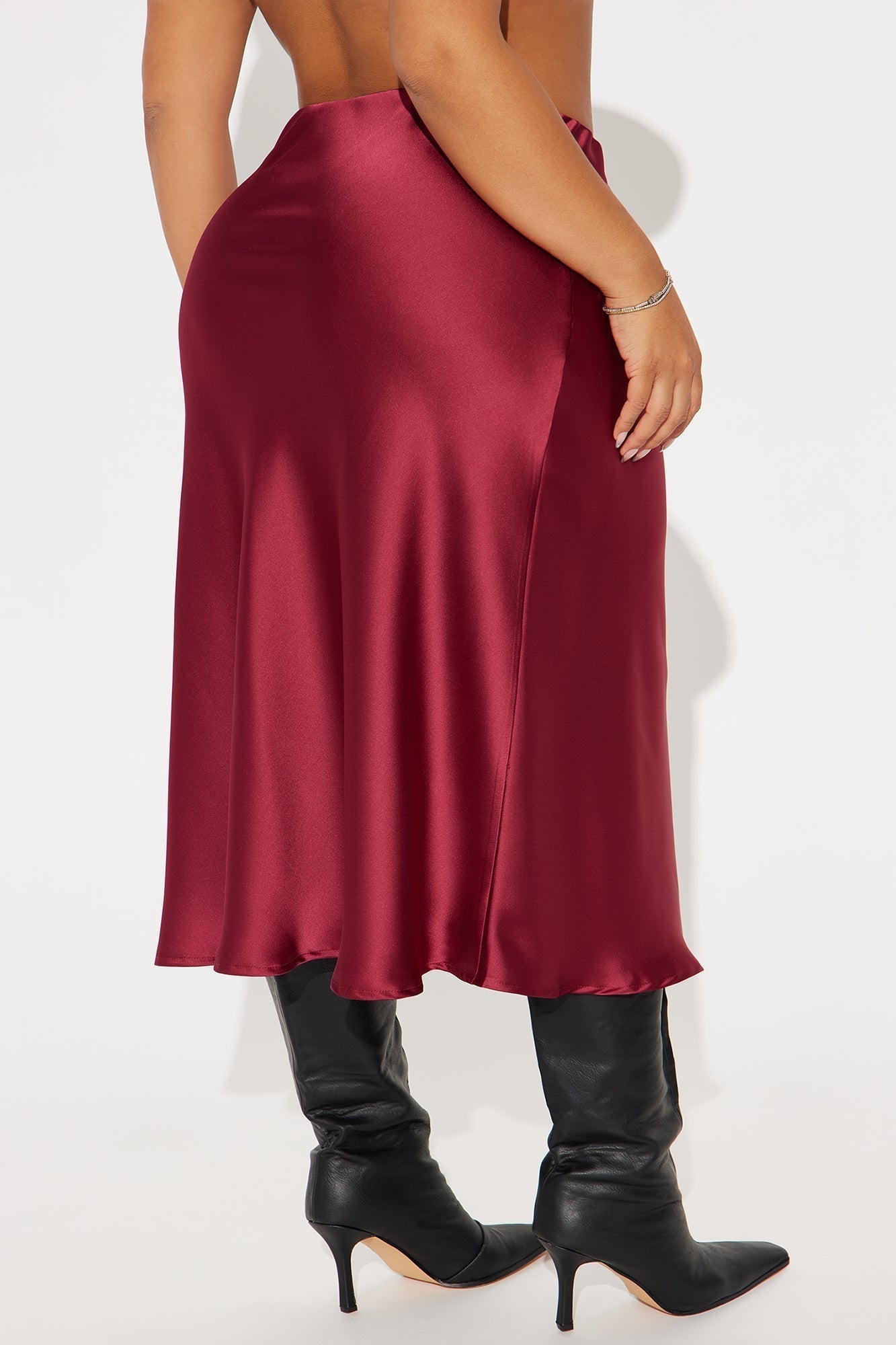 Girls Need Love Satin Midi Skirt - Wine