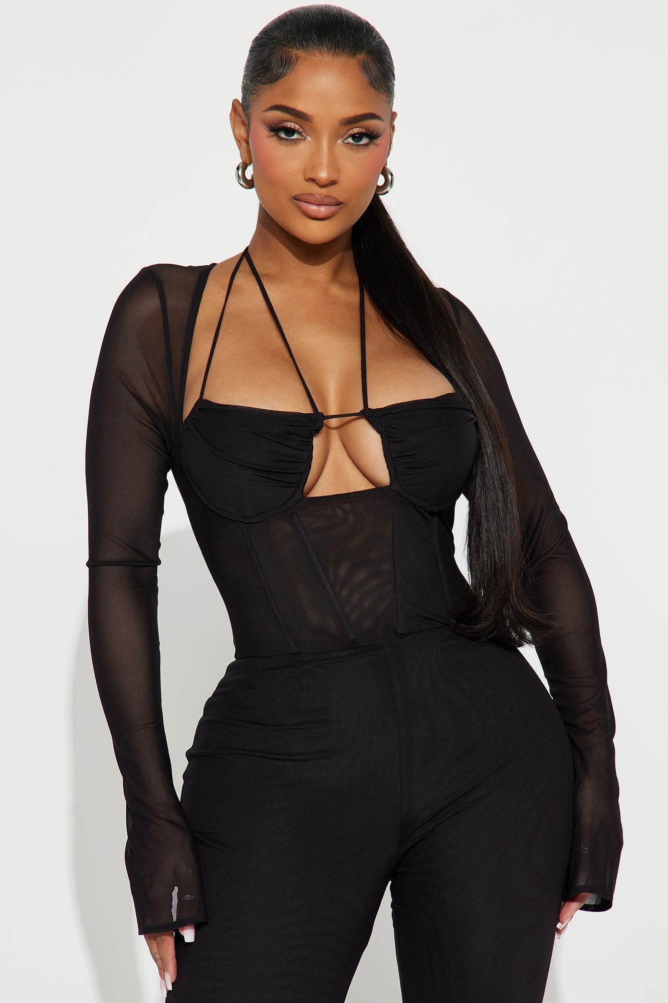 Melanie Mesh Corset Jumpsuit - Black