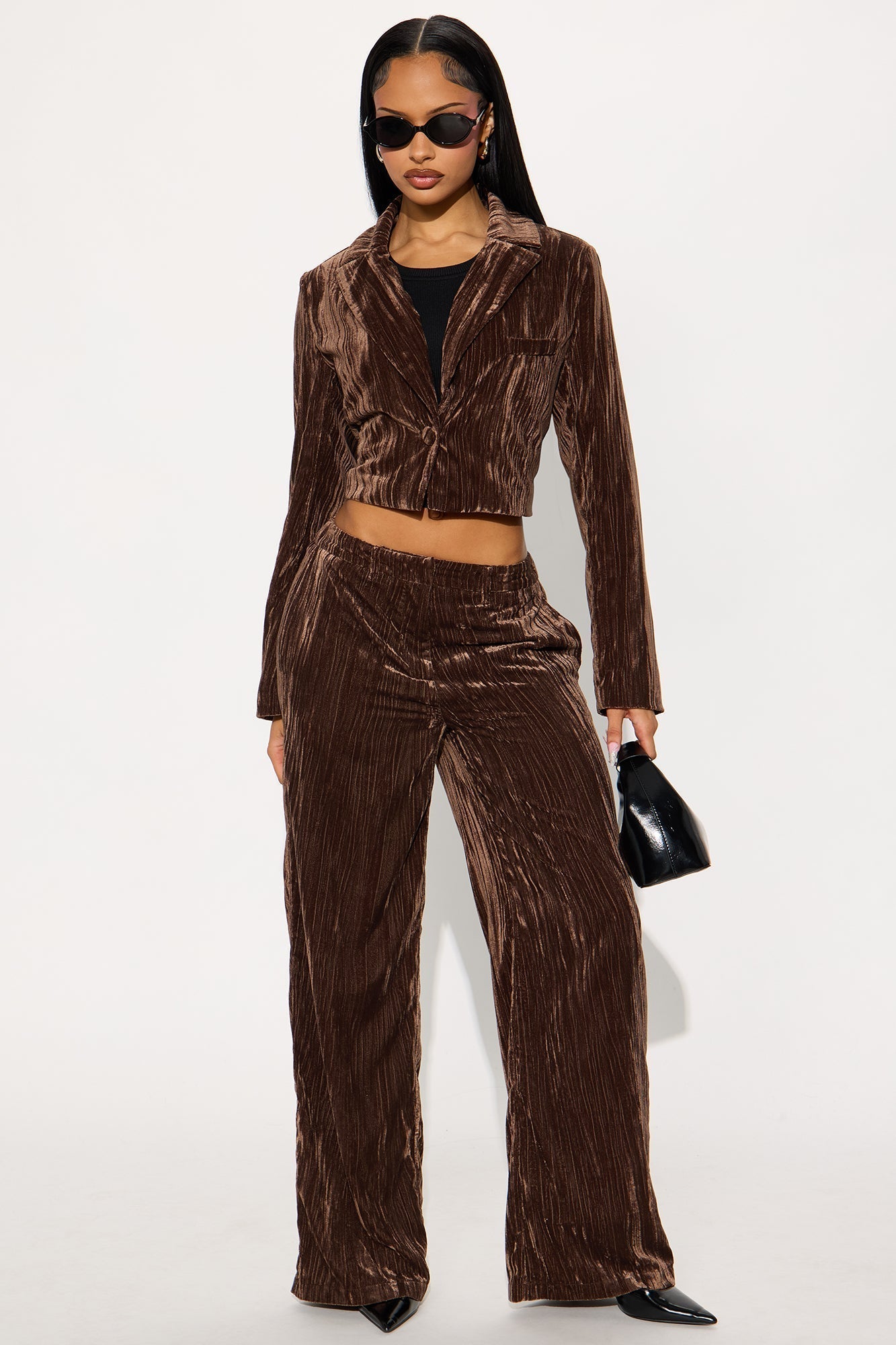 Keep You Wondering Velvet Wide Leg Pant 32 - Brown
