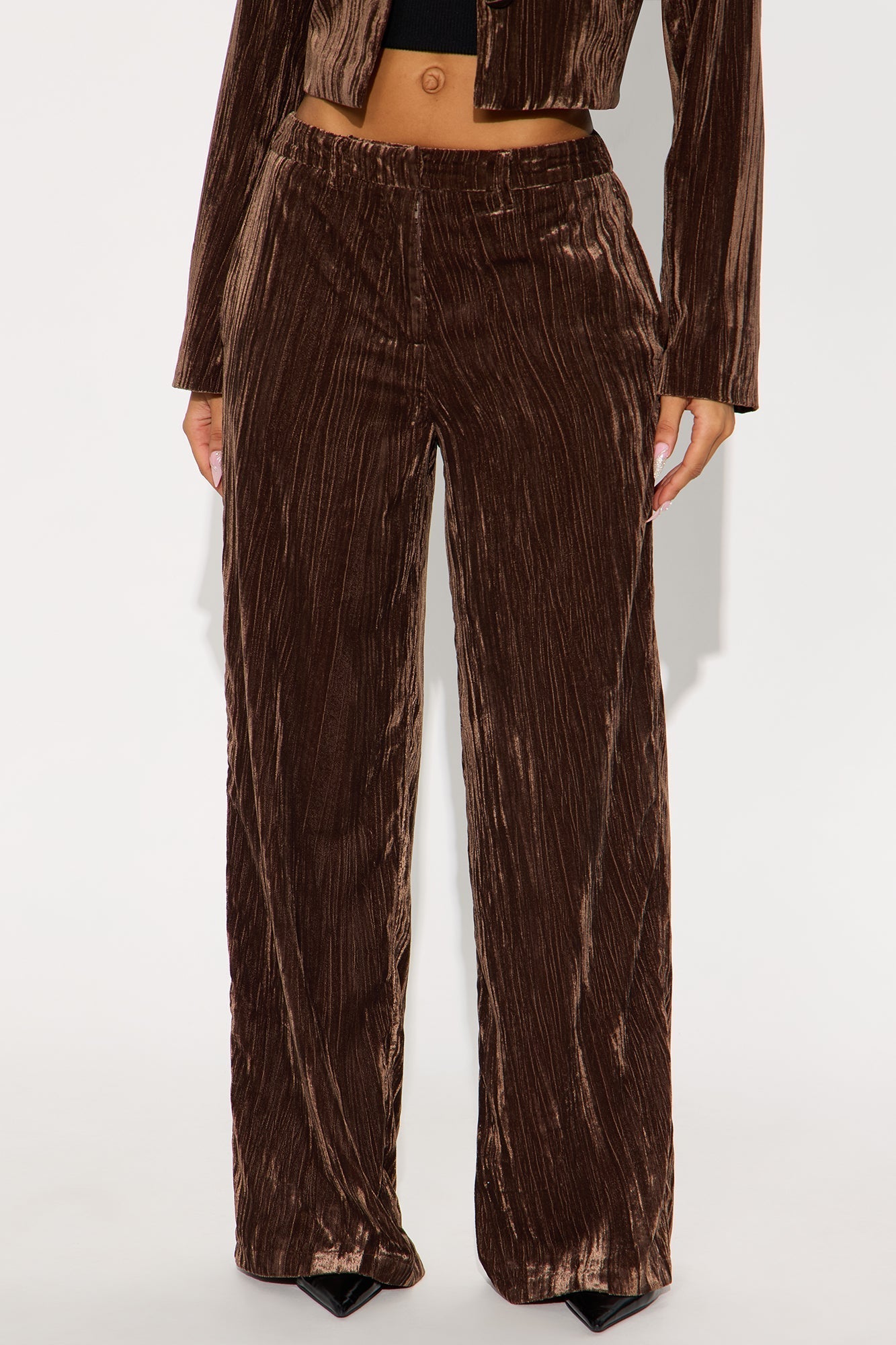 Keep You Wondering Velvet Wide Leg Pant 32 - Brown