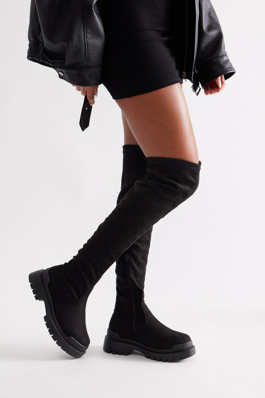 Attitude Check Over The Knee Boots - Black
