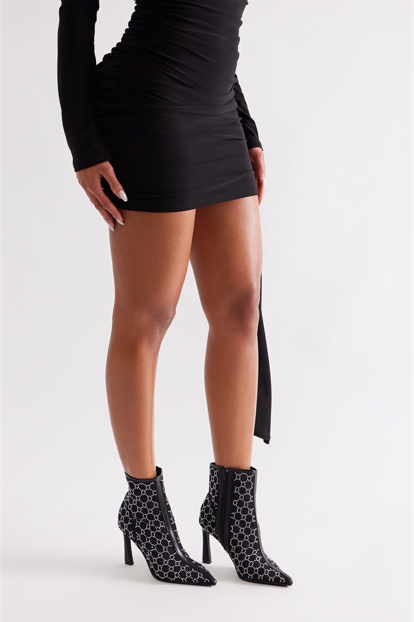 Avenley Rhinestone Mesh Booties - Black