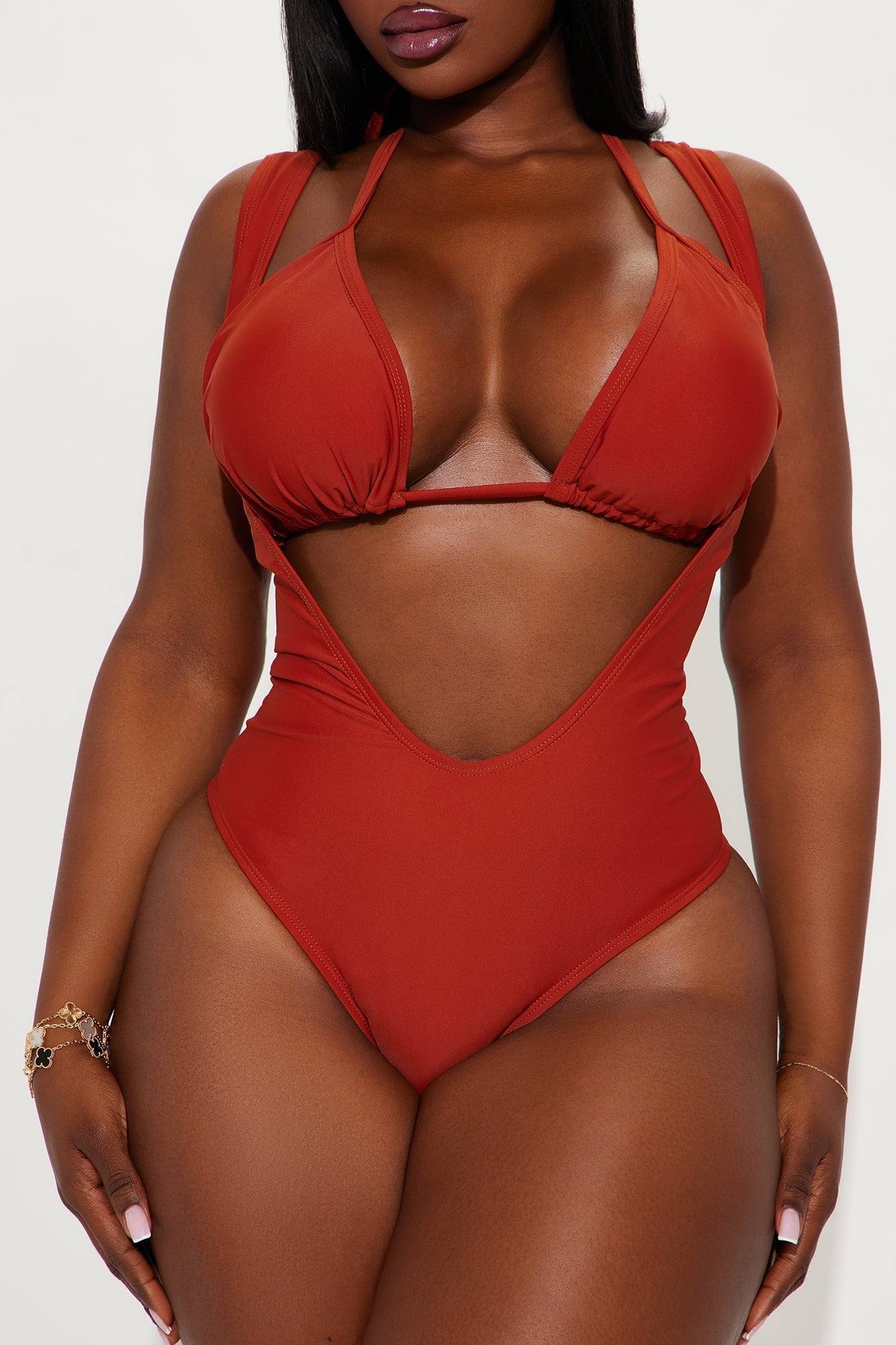 Leia Layered Triangle 1 Piece Swimsuit - Rust