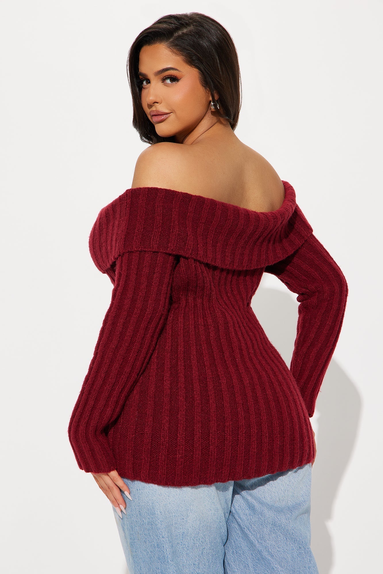 Mid City Off Shoulder Sweater - Burgundy