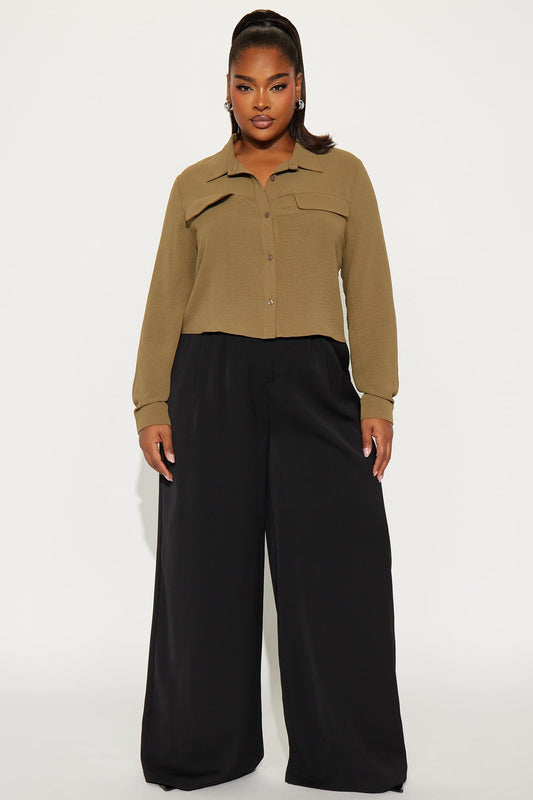 Candice Pleated Wide Leg Trouser Pant 33″ - Black