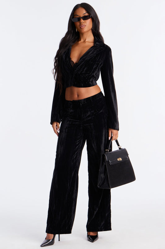 Keep You Wondering Velvet Wide Leg Pant 32 - Black