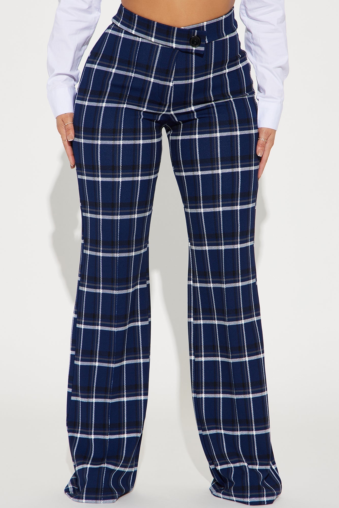 Call It Even Wide Leg Plaid Dress Pant - Navy/combo