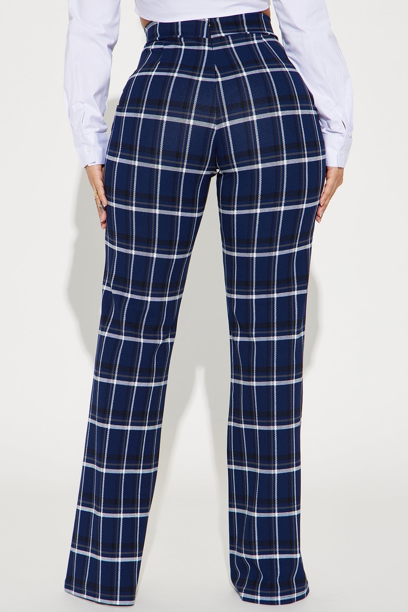 Call It Even Wide Leg Plaid Dress Pant - Navy/combo
