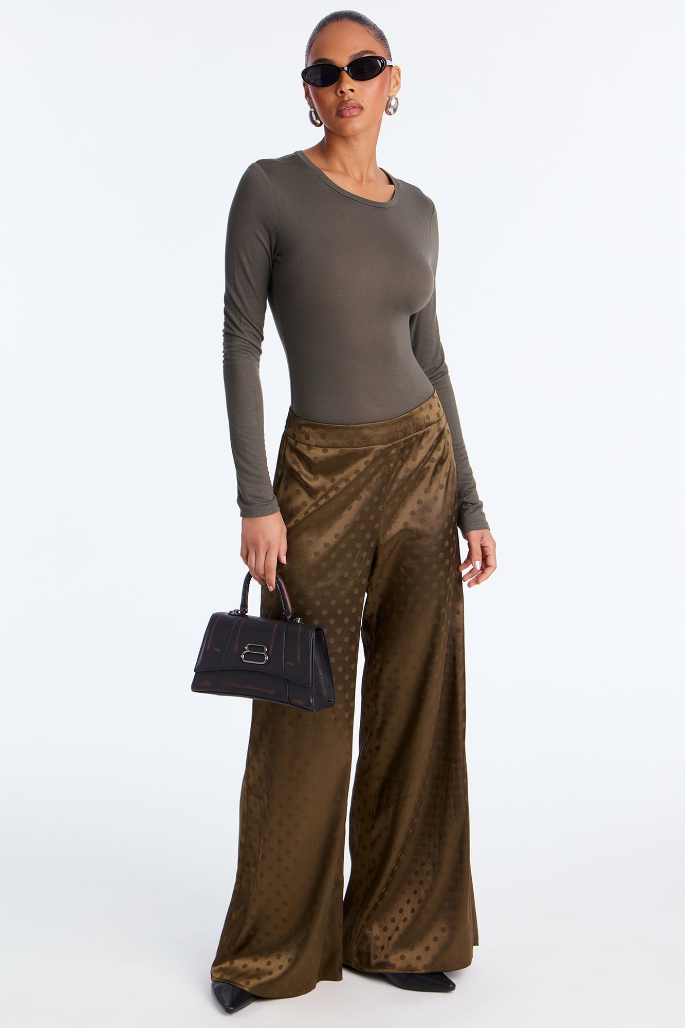 Krystal Crew Neck Long Sleeve Bodysuit - Olive