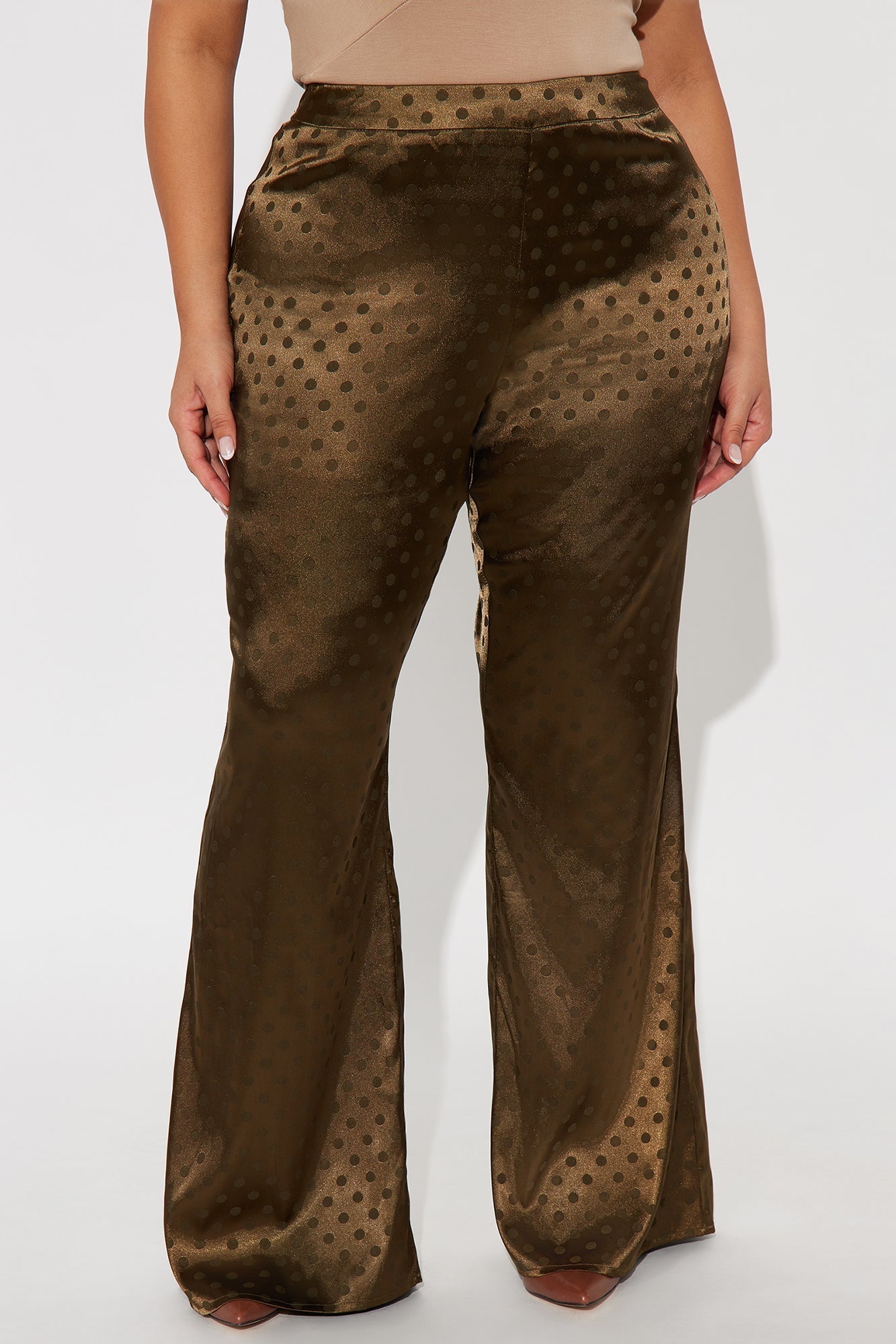 Amal Polka Dot Wide Leg Satin Pant 32″ - Olive