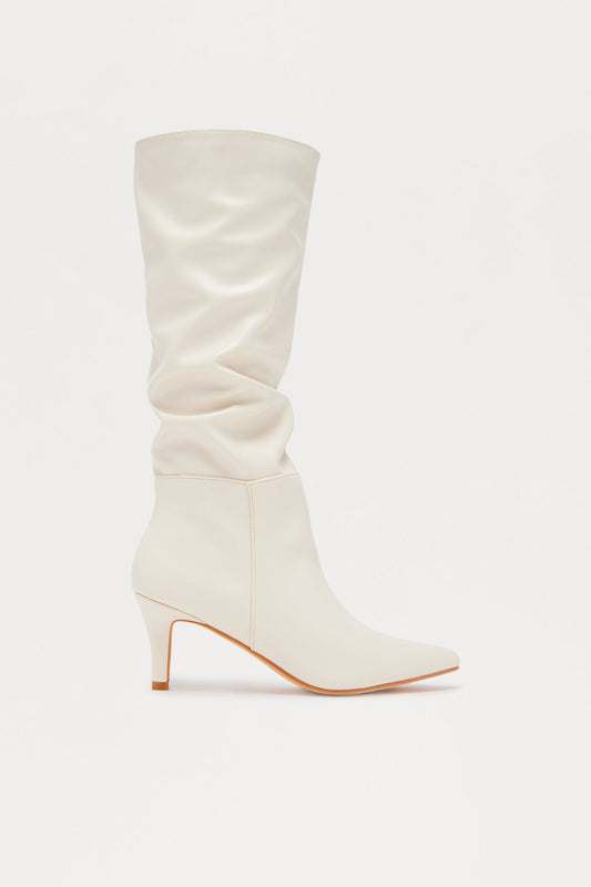 Alpine Ruched Faux Leather Boots - Ivory