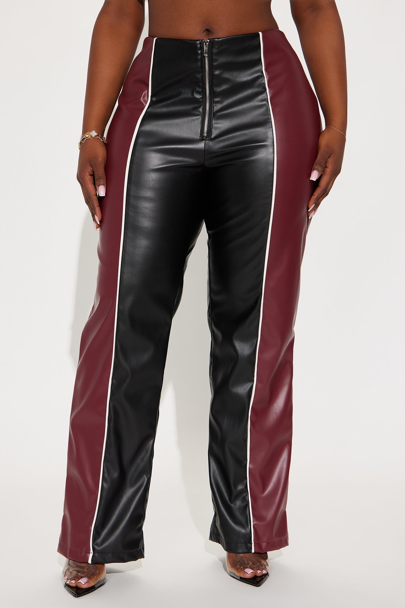 Unshakeable Energy Faux Leather Pant 32″ - Burgundy/combo