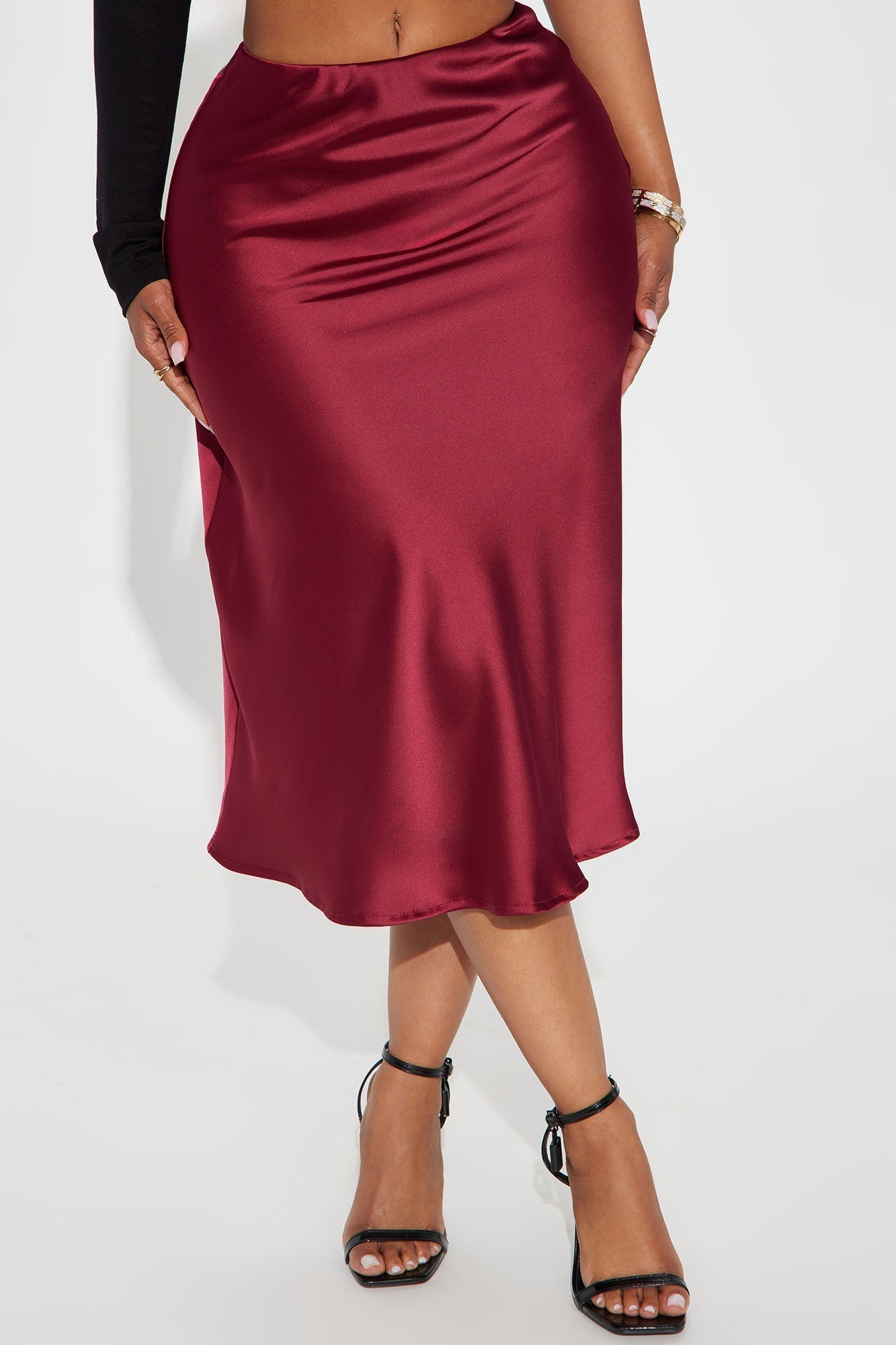 Girls Need Love Satin Midi Skirt - Wine
