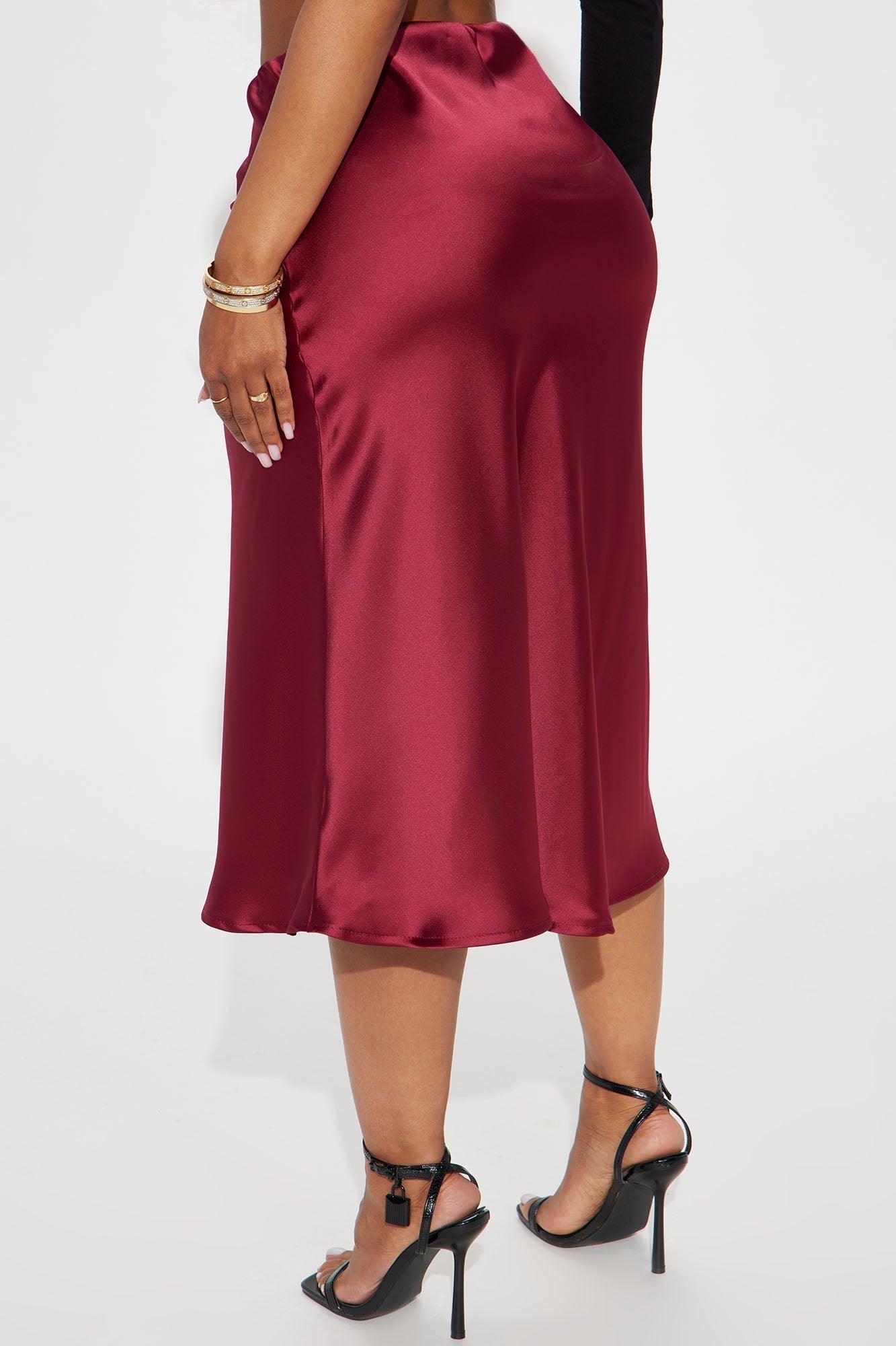 Girls Need Love Satin Midi Skirt - Wine
