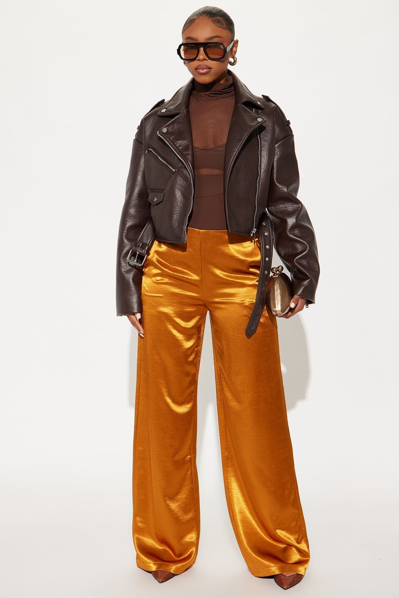 Delicate Desire Satin Wide Leg Pant 33 - Copper