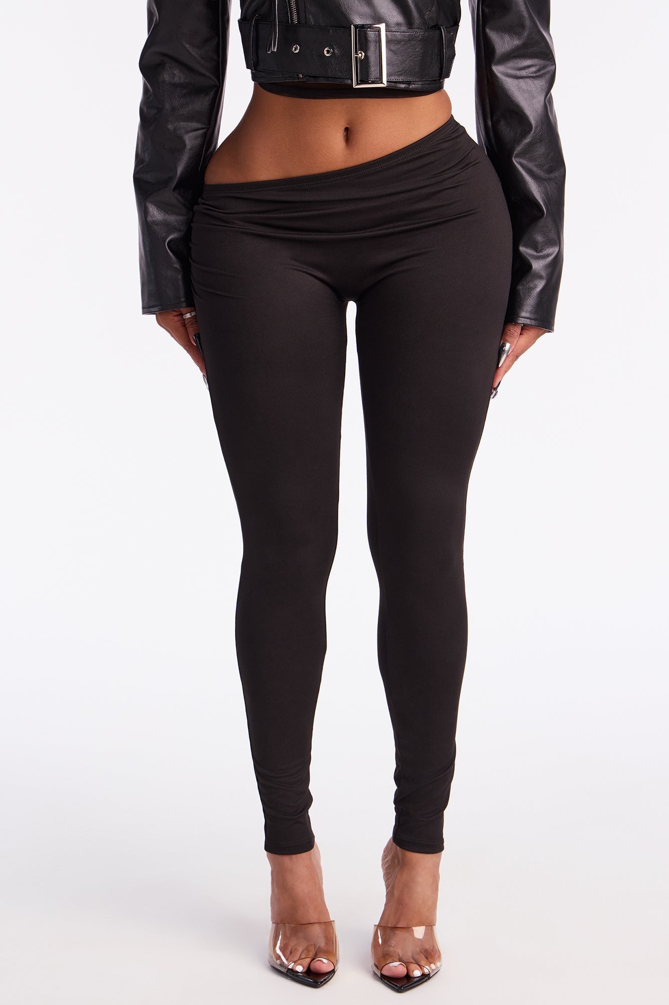 Don't Peek Ruched Asymmetrical Low Rise Legging - Black