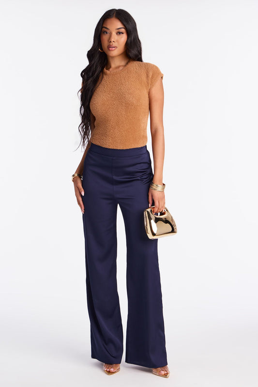 Claudia Satin Wide Leg Pant 32″ - Navy