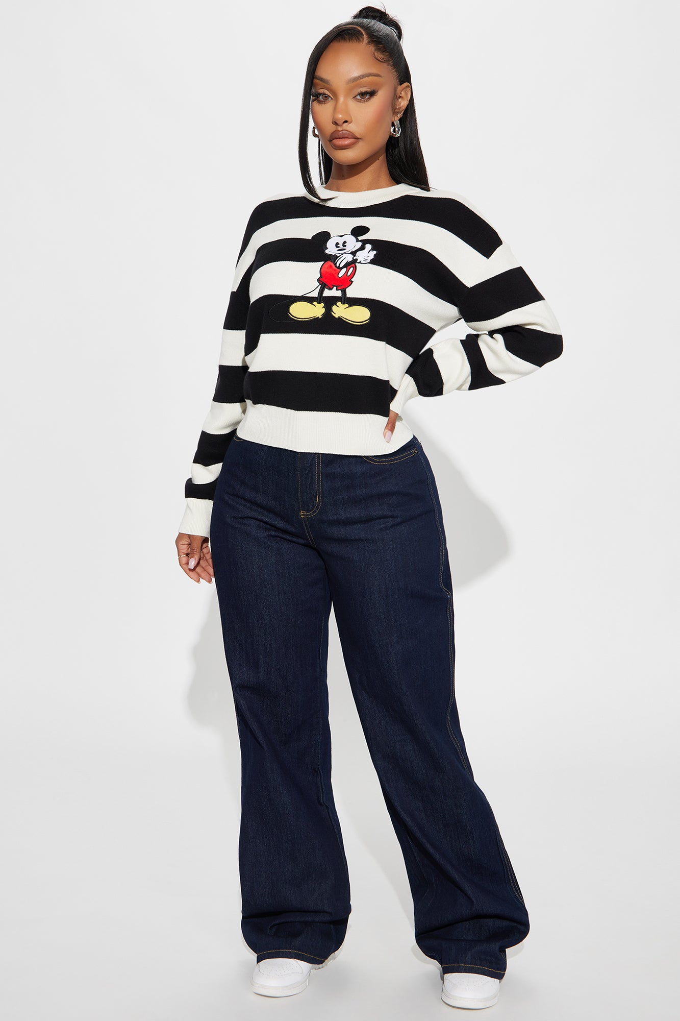 Vintage Mickey Mouse Striped Sweater - Black/combo