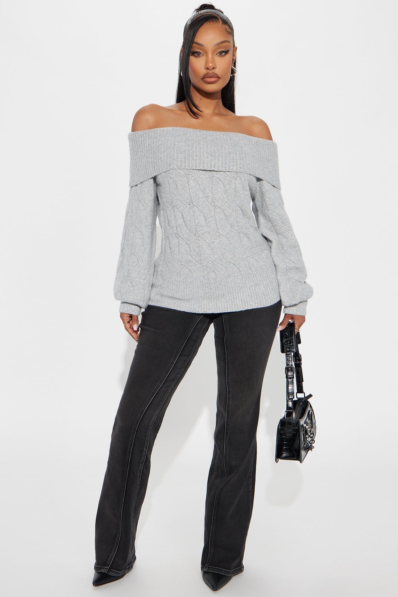 Mila Off Shoulder Sweater - Grey