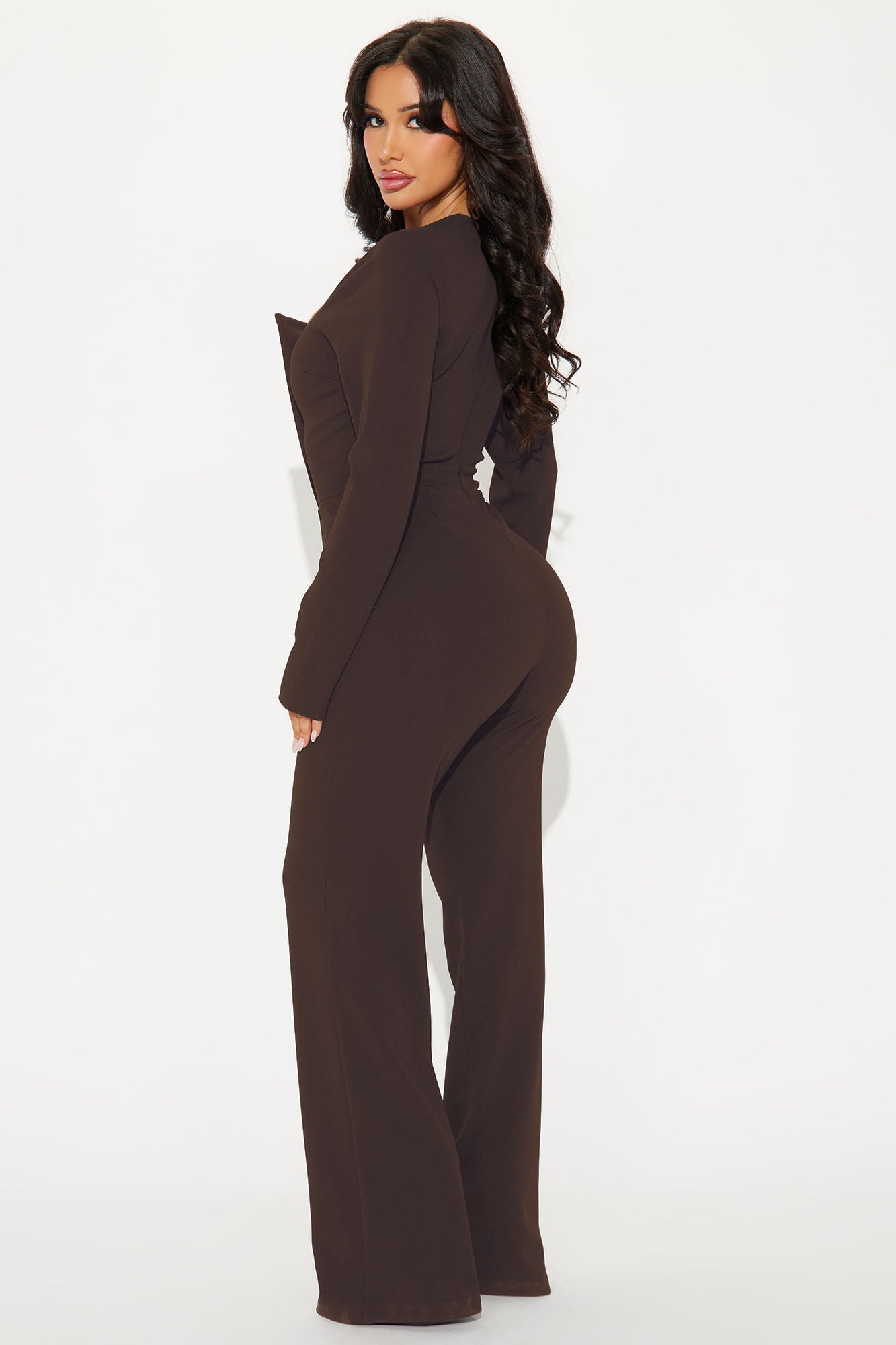 Like You Mean It Long Sleeve Jumpsuit - Chocolate