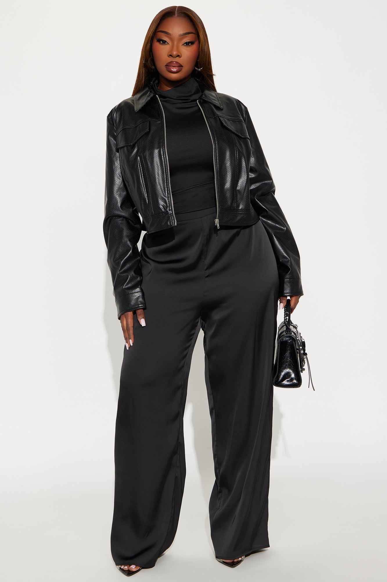 Claudia Satin Wide Leg Pant 32″ - Black