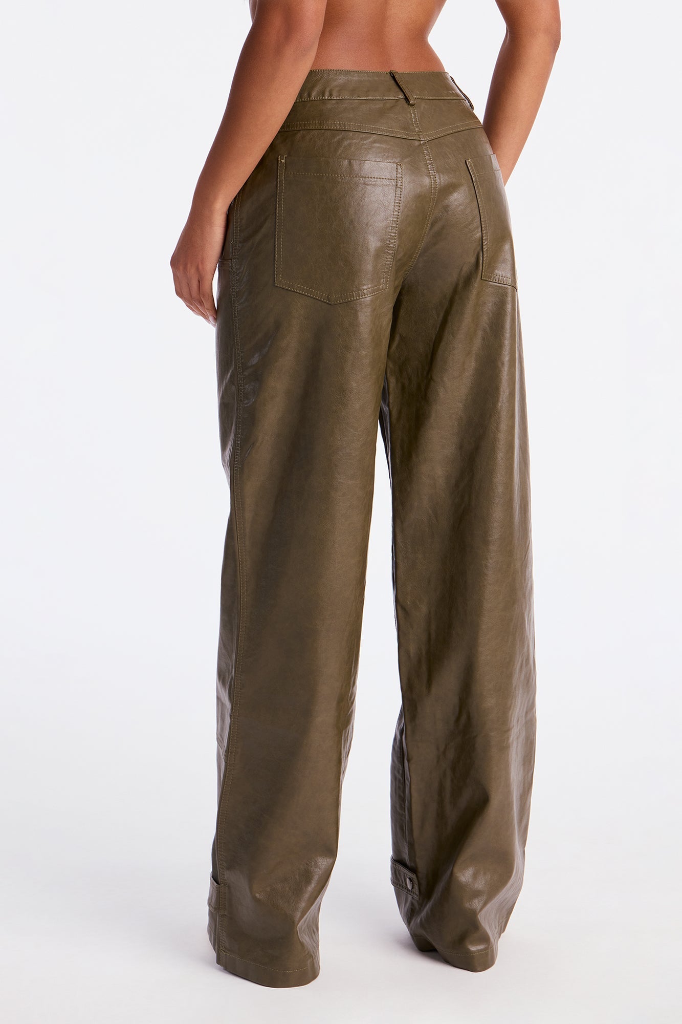 Sammie Faux Leather Wide Pant 32″ - Dark Olive