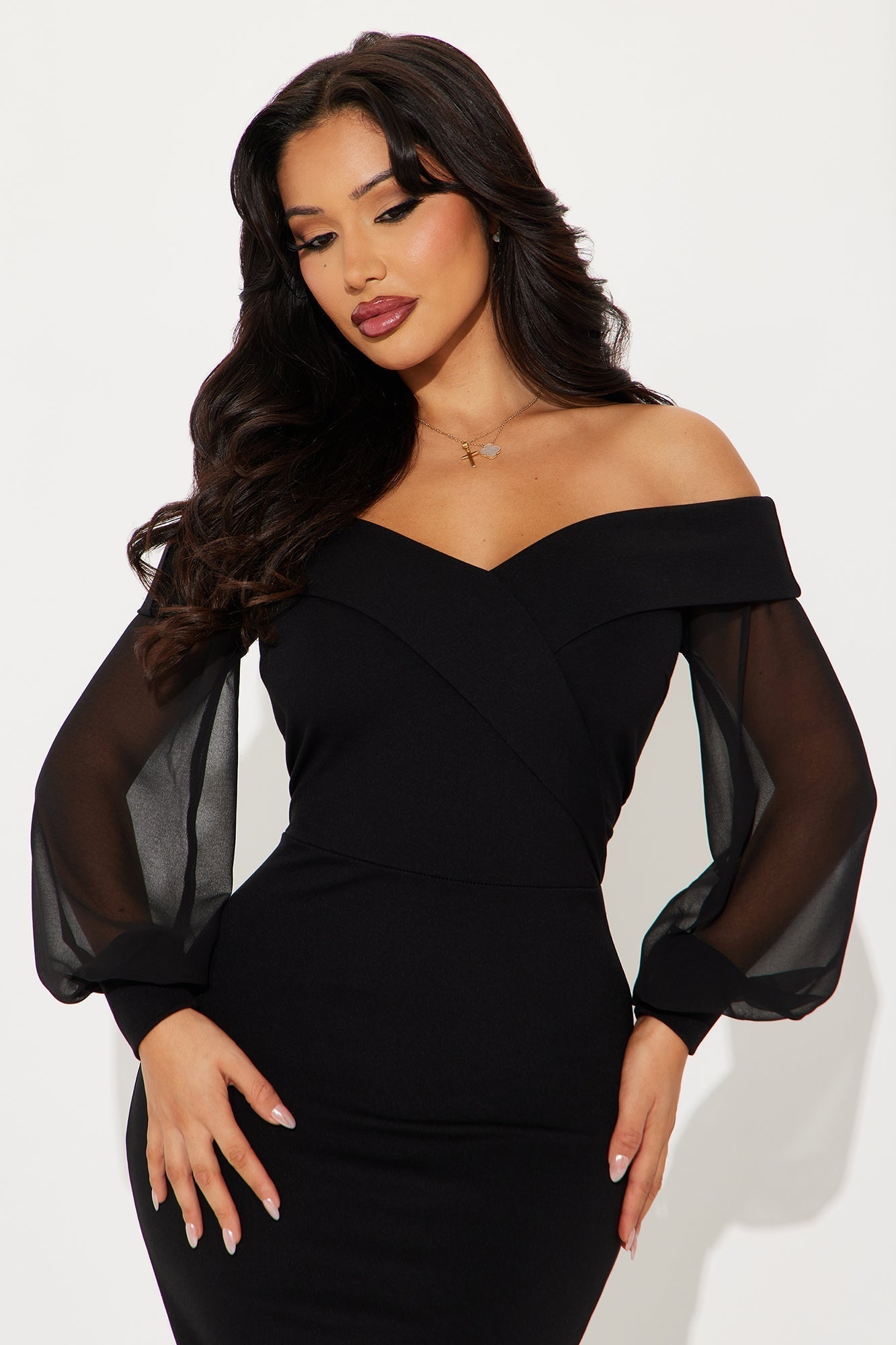 Mirabella Off Shoulder Midi Dress - Black