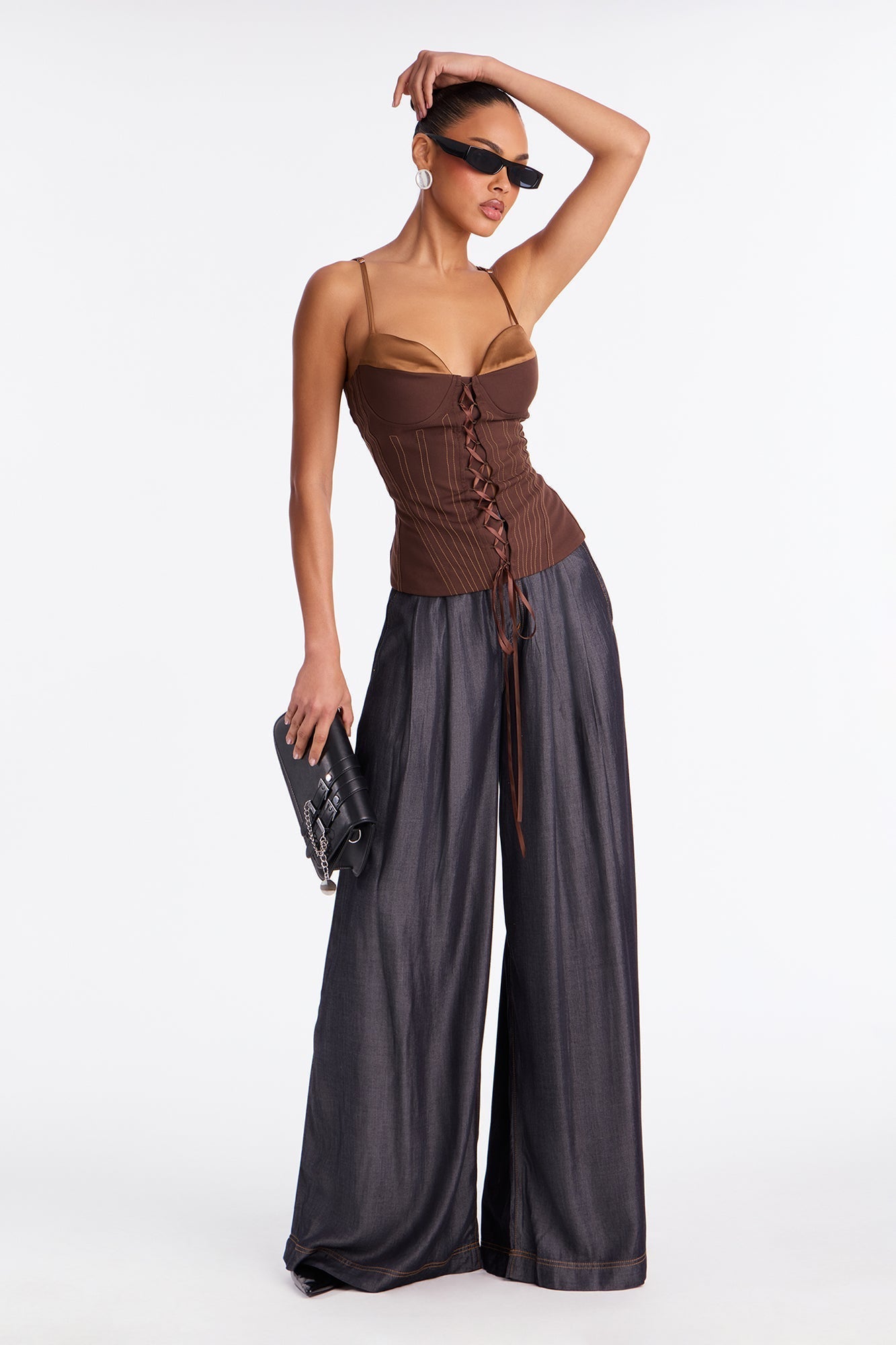 Trust Issues Chambray Wide Leg Pant 33 - Rinse Blue Wash