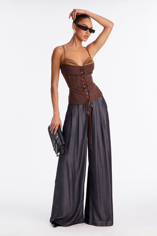 Trust Issues Chambray Wide Leg Pant 33 - Rinse Blue Wash