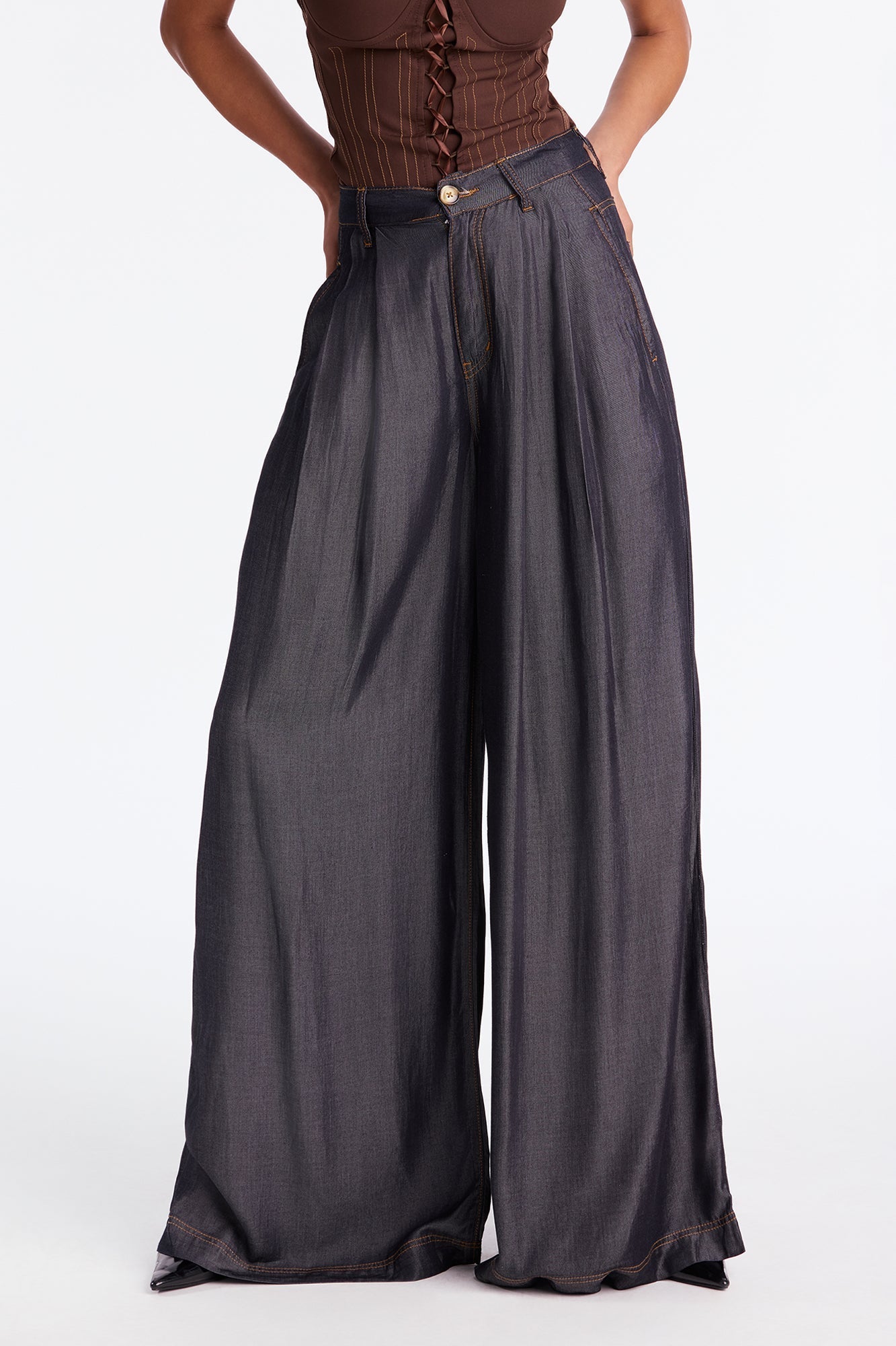 Trust Issues Chambray Wide Leg Pant 33 - Rinse Blue Wash