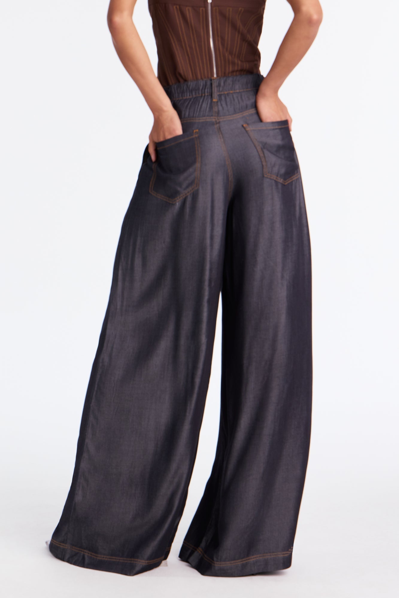 Trust Issues Chambray Wide Leg Pant 33 - Rinse Blue Wash