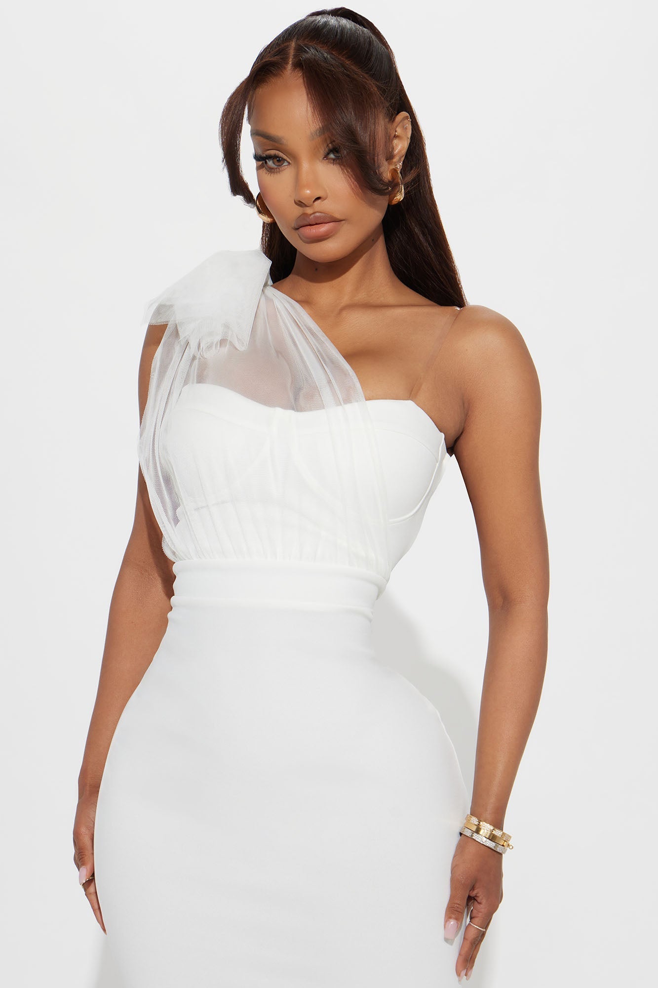 Prize Possession One Shoulder Midi Dress - White