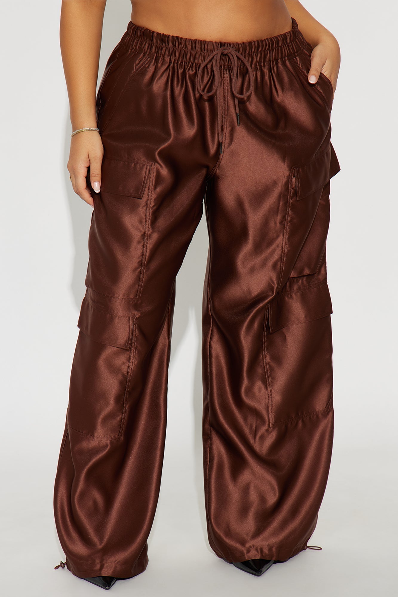 Gemma Cargo Satin Jogger Pant - Chocolate
