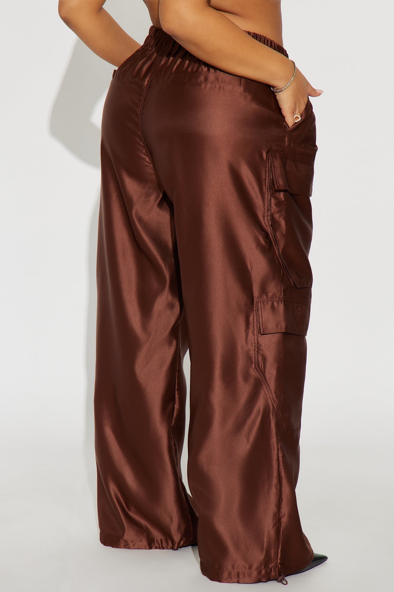 Gemma Cargo Satin Jogger Pant - Chocolate