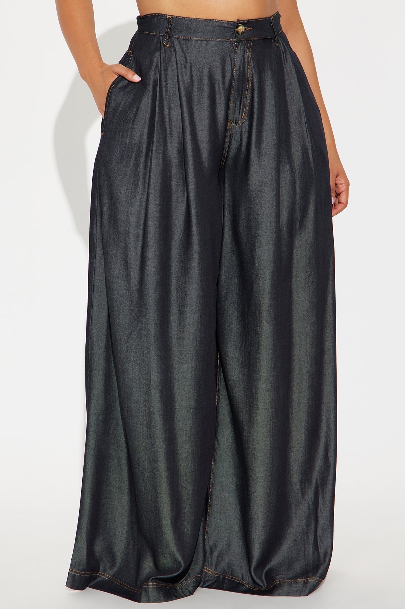 Trust Issues Chambray Wide Leg Pant 33 - Rinse Blue Wash